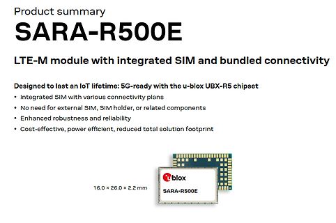 Produktzusammenfassung SARA-R500E LTE-M Modul