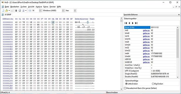 Hex-Editor Ansicht einer BMP-Datei