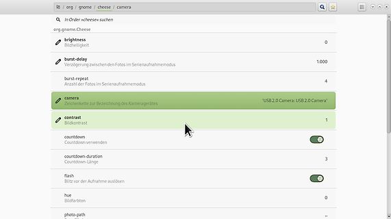 Einstellungen der Cheese Kamera-App
