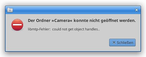 Fehlermeldung beim Öffnen eines Kamera-Ordners