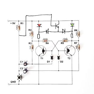 Handgezeichneter Schaltplan mit Transistoren und LEDs