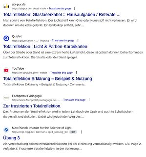 Google Suchergebnisse zu Totalreflexion