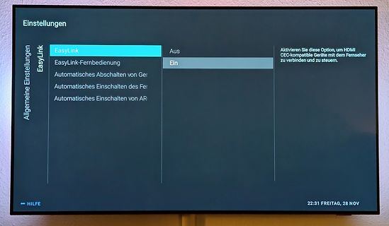 Foto eines Fernseher-Menüs