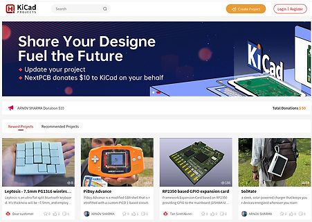 KiCad Projects Webseite mit Spendeninformationen und Projekten
