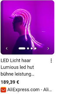 Screenshot eines AliExpress-Produkts mit LED-Haarschmuck