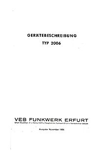 Titelblatt einer Gerätebeschreibung Typ 2006