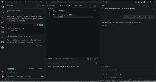 VS Code Editor mit Python Code und Copilot Chat