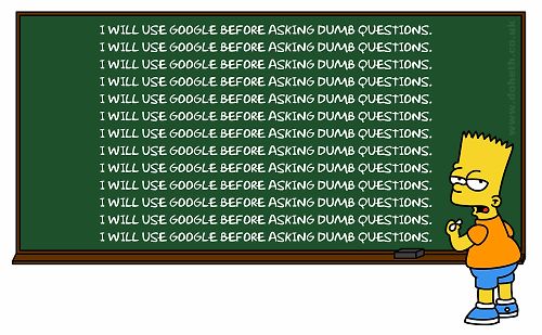 Bart Simpson vor Tafel mit Text