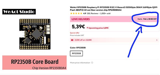 Screenshot eines Online-Shops für WeAct RP2350B Board