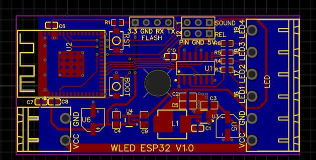 PCB-Layout einer WLED ESP32 Platine