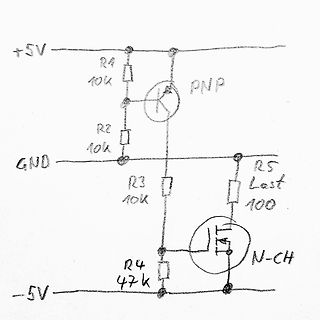 Handgezeichneter Schaltplan mit PNP und N-CH Transistor