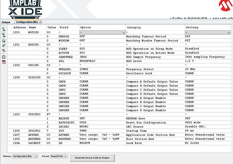 Konfigurationsmenü der MPLAB X IDE Software