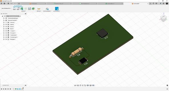 3D-CAD-Ansicht einer Leiterplatte in Autodesk Fusion 360