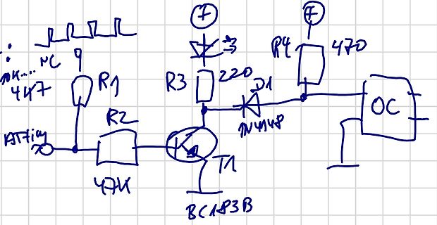 Handgezeichneter Schaltplan mit Transistor und LED
