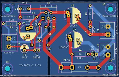 PCB-Layout eines TDA2003 Audio-Verstärkers