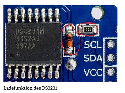 Nahaufnahme einer Leiterplatte mit DS3231 IC