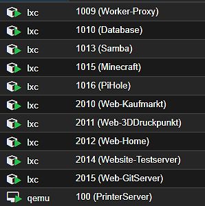 Liste von LXC-Containern und einer QEMU-VM