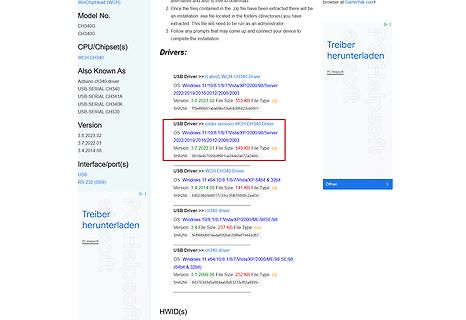 Treiber-Downloadseite für WCH CH340 Chipsatz
