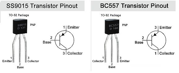 Pinout der Transistoren SS9015 und BC557