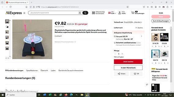 AliExpress Produktseite für Physik-Experimentiergerät
