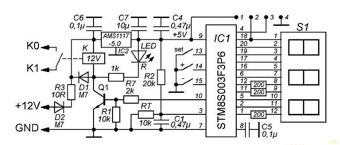 Schaltplan mit STM8S003F3P6 Mikrocontroller