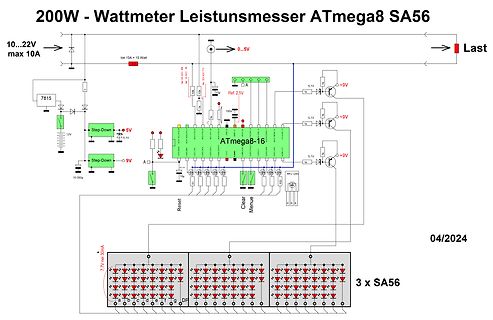 Schaltplan eines 200W Wattmeters mit ATmega8