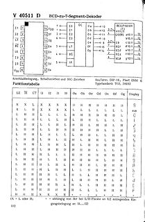 Datenblatt BCD-zu-7-Segment-Dekoder Pinbelegung und Wahrheitstabelle