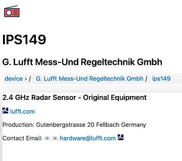 Webseite eines Radar-Sensors von G. Lufft