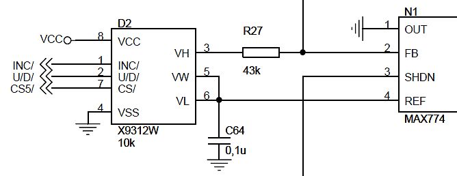 Schaltplanausschnitt mit Digitalpotentiometer und Referenzschaltung