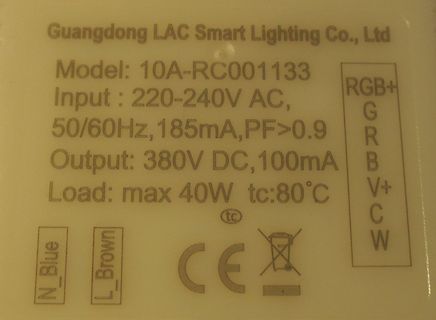 Typenschild eines LED-Netzteils