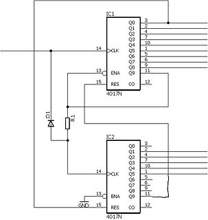 Schaltplan mit zwei 4017N Decade Counter ICs