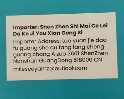 Importer Informationen auf einem Etikett