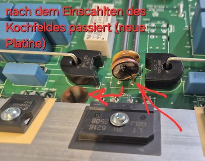Beschädigte Bauteile auf einer Leiterplatte