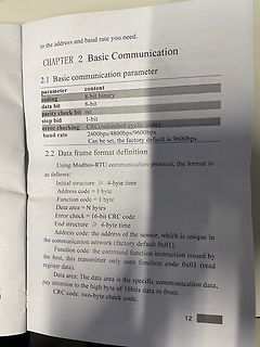 Foto einer Bedienungsanleitung zu Modbus-RTU Kommunikation