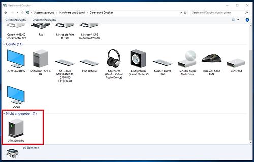 Windows Geräte und Drucker Übersicht