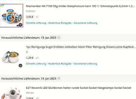 Screenshot einer Online-Shopping-Seite für Elektronikzubehör