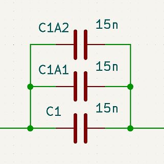 Schaltplan von drei parallel geschalteten Kondensatoren