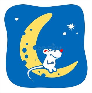 Illustration einer Maus auf einer Mondsichel