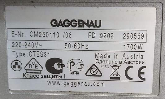 Typenschild eines Gaggenau-Geräts