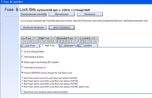 Software zur Einstellung von Fuse- und Lock-Bits
