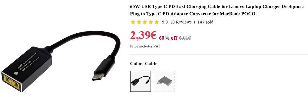 Produktseite eines USB-C PD Adapters