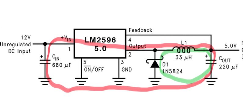 Schaltplan eines LM2596 5.0 Step-Down Wandlers
