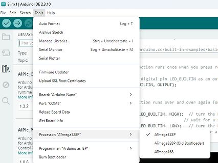 Menü 'Tools' der Arduino IDE