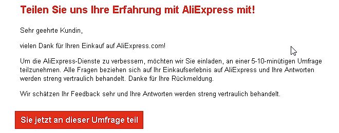 AliExpress Umfrage Einladung