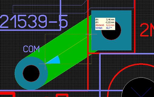 Ausschnitt eines PCB-Layouts mit Maßen