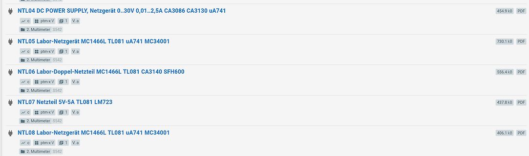 Liste von PDF-Dateien zu Netzteilen