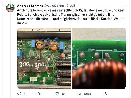 Screenshot eines Twitter-Posts mit Foto einer Leiterplatte
