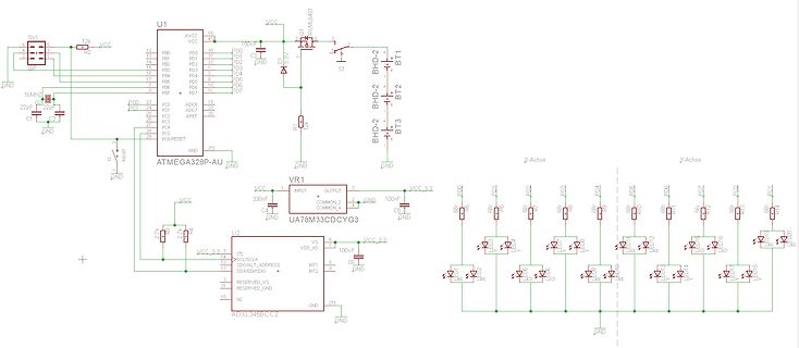 Schaltplan mit ATmega328P, Spannungsregler und LED-Anzeige