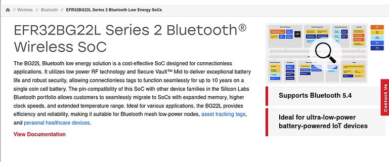 Produktseite EFR32BG22L Bluetooth Low Energy SoC