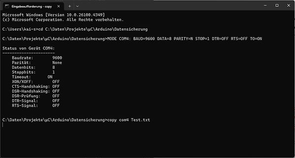 Windows Kommandozeile mit serieller Portkonfiguration